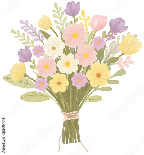 Colorful Spring Flower Bouquet Tied with Rope Illustration