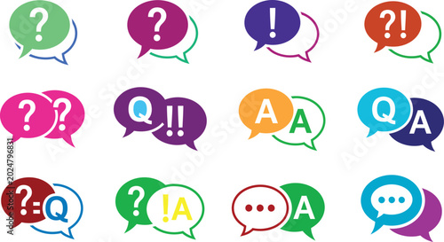 Fotografi Colorful speech bubble icons with question and answer symbols Vector, illustrati