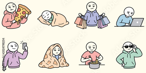 Funny Stickman Character Activities Minimal Vector Set