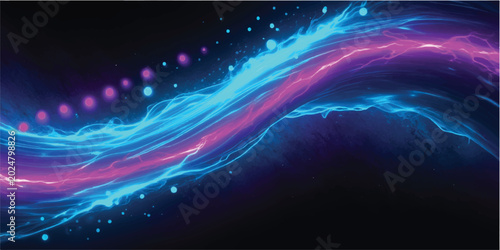 Fotografie Swirling blue and purple energy waves with particles abstract background science