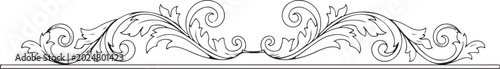 Elegant floral border, ornate vector design, decorative swirls, black and white illustration, page divider element