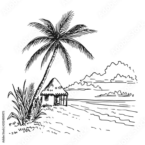 Photos Tropical beach with palm trees, house