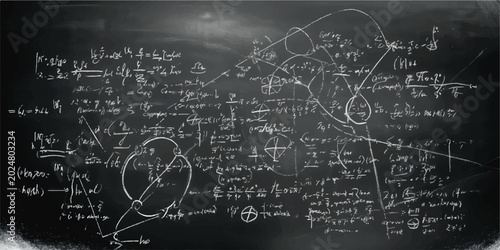 Tableau sur toile Complex mathematical equations and formulas scribbled on a chalkboard with probl