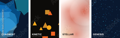 Photos Abstract geometric poster collection, set of 4 vector covers with fragment, kine