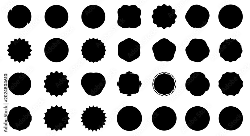 Fototapeta premium Collection of Black Geometric Shapes and Starbursts on White Background