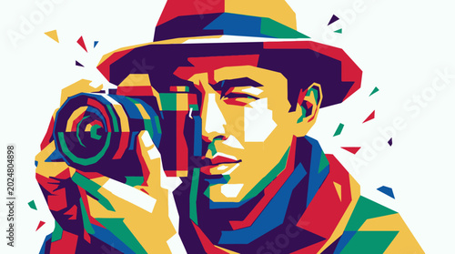 Photos Man with camera taking photo.