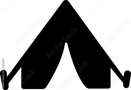 Cuadro en lienzo A collection of black silhouette icons represents summer vacation activities including camping, a campfire, palm trees, a hammock, and a tropical