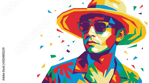 Obraz na płótnie Man Wearing Sunglasses and Hat.