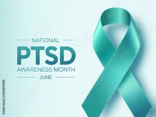 National ptsd awareness month in june with teal ribbon symbol