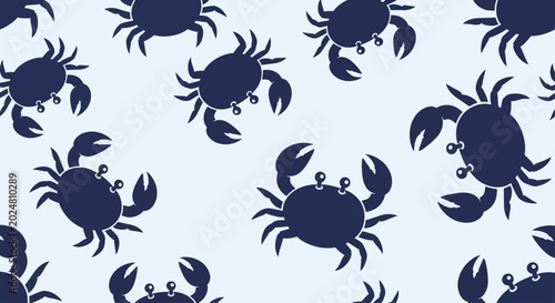 Tableau sur toile Blue Crab Silhouette Pattern on Light Blue Background.
