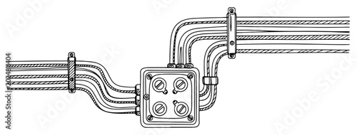 Bild auf Leinwand Industrial electrical wiring with junction box and conduits on wall in minimalis