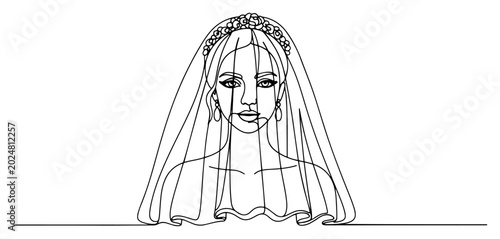 Photos Beautiful bride portrait wearing wedding veil and floral headpiece in minimalist