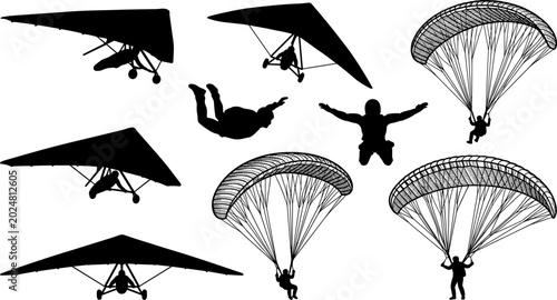 Photos Extreme Sports Silhouettes Collection Featuring Hang Gliding Skydiving and Parag