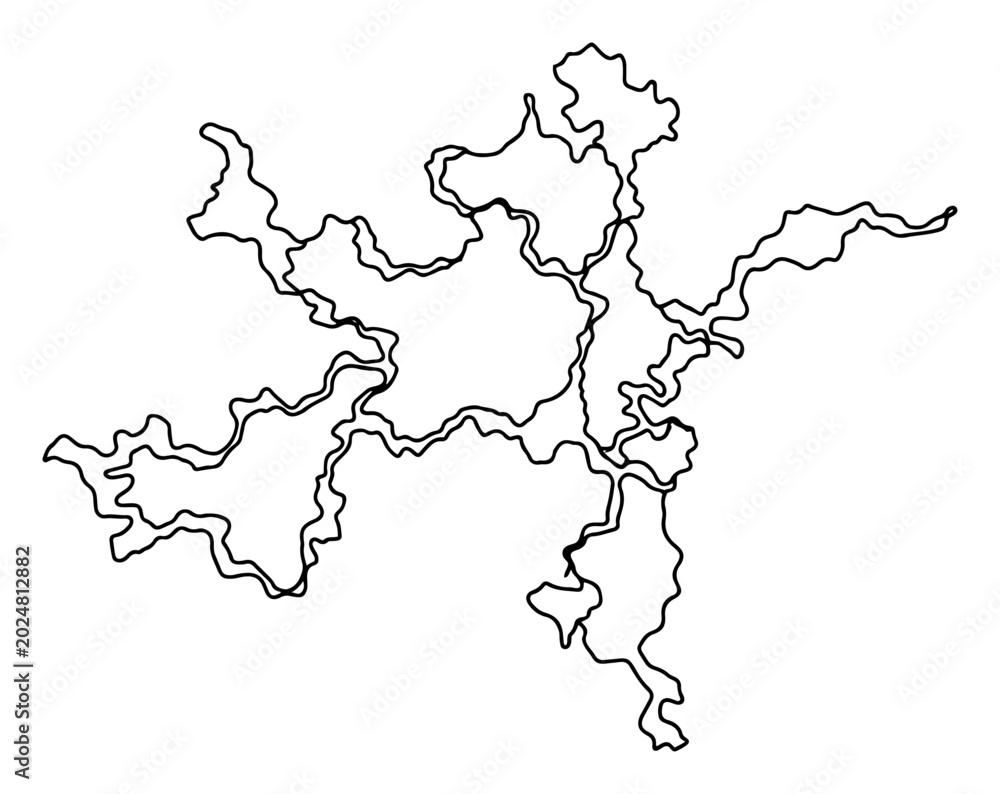 Fototapeta premium Abstract fantasy map outline or river system shape in minimalist line art style