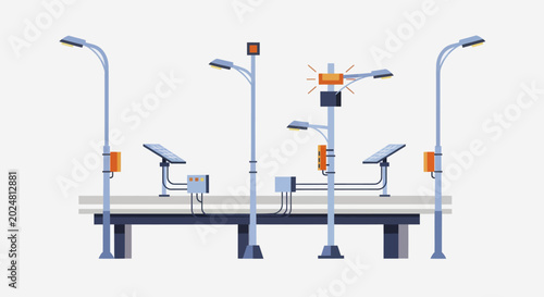 Fotografie Smart City Street Furniture with Solar Panels and Charging Stations
