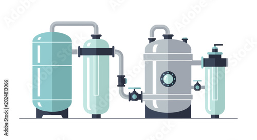 Billede på lærred Water purification system with tanks and filters for clean water production