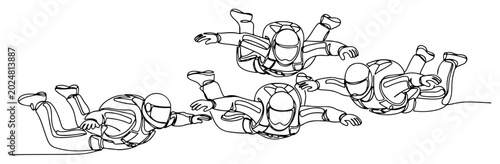 Photos Continuous one line drawing of a group of skydivers performing a freefall format