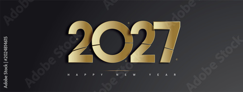 Golden 2027 Happy New Year banner with luxury typography on dark elegant background