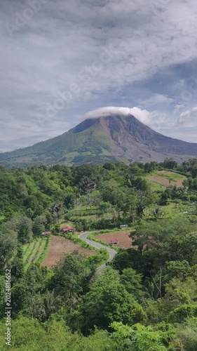 Mount Sinabung Active Volcano with Lenticular Cloud in North Sumatra Indonesia