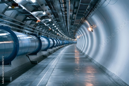 Large hadron collider tunnel hosting particle accelerator technology