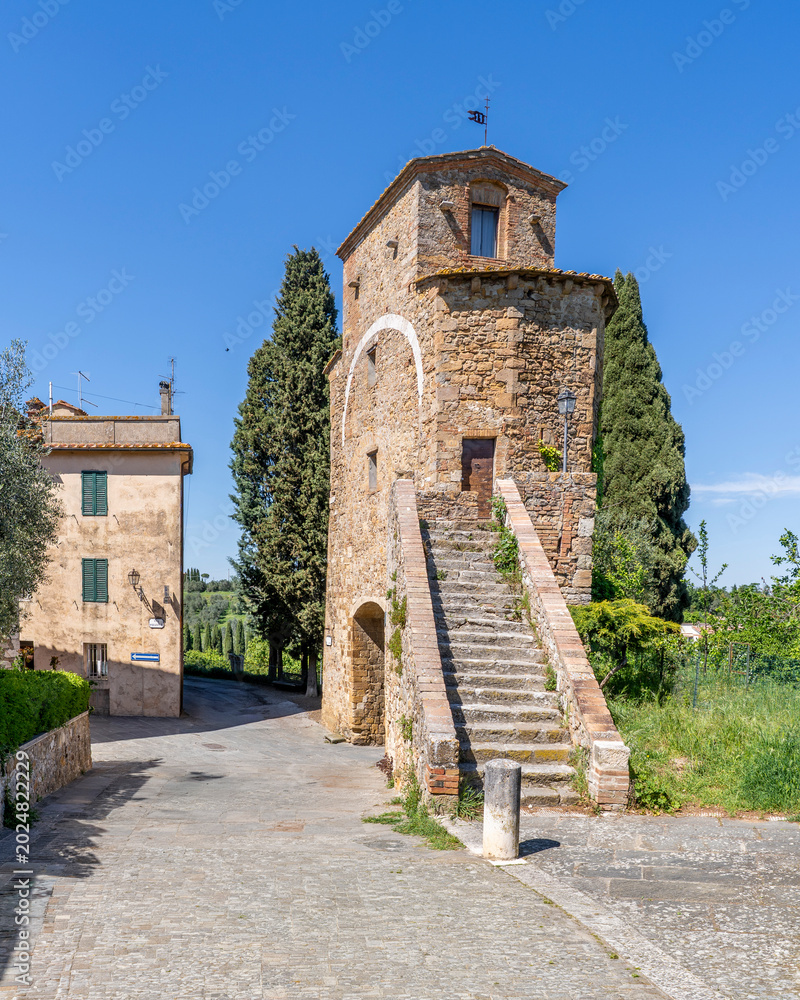 Naklejka premium The San Quirico d'Orcia Town street view in Tuscany, Italy