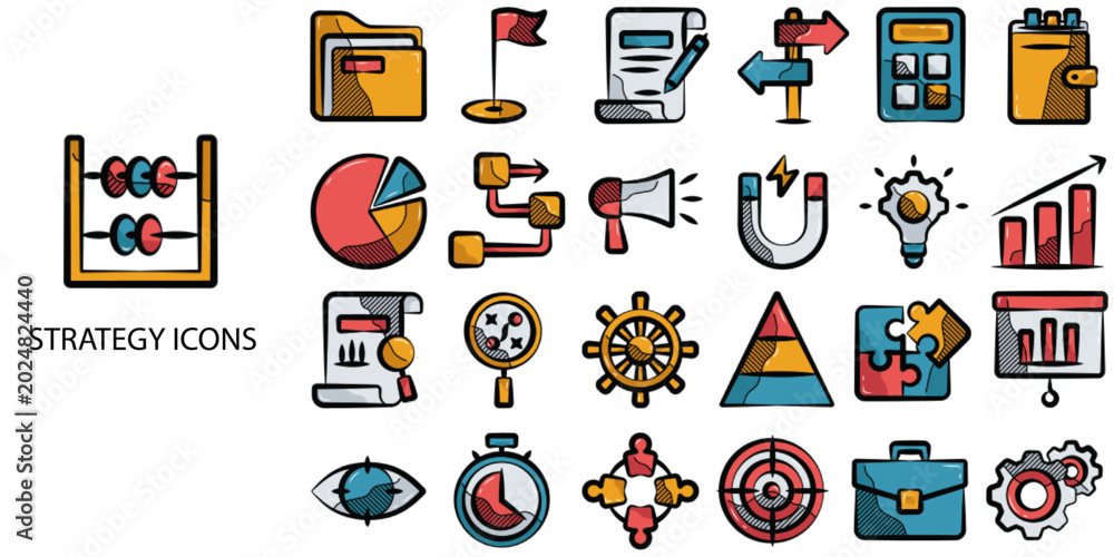 Fototapeta premium Strategy simple concept 24 color icons set .Vector illustration.