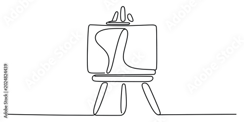 Continuous single line drawing of an empty art easel with a blank canvas for painting in a creative studio Vector, illustration