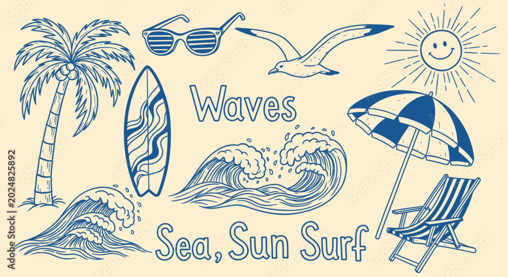 Obraz premium Beach summer vacation with surfboard waves and sunshine