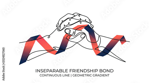Inseparable friendship bond: hands clasped with a geometric ribbon graphic line art inseparable