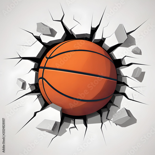 Basketball Breaking Wall Dynamic Sports Impact Illustration