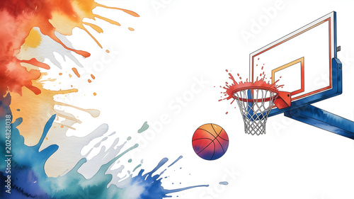 Colorful Basketball Hoop Splash Background Illustration