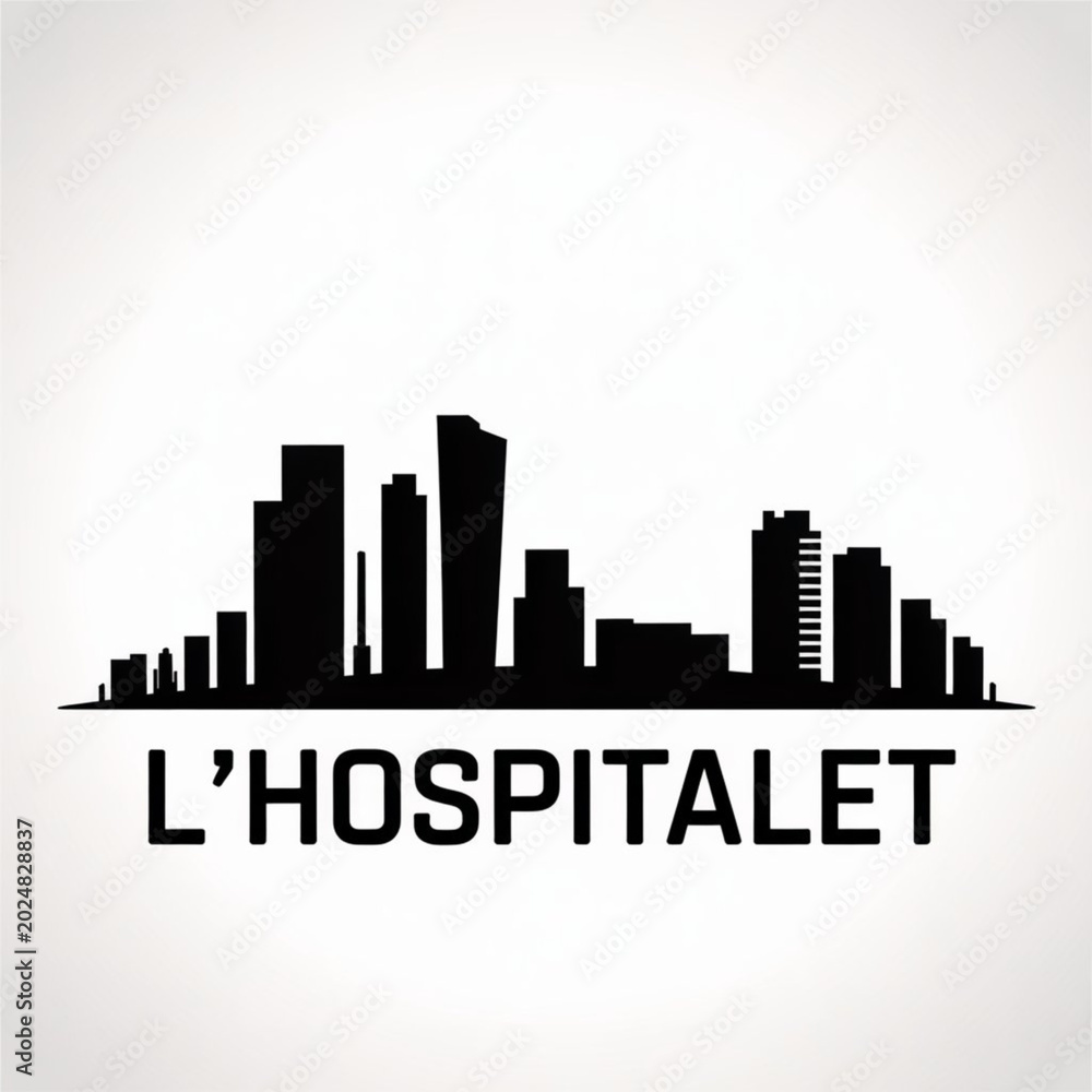 Fototapeta premium L'Hospitalet de Llobregat Skyline Silhouette — A Dense Metropolitan City in Spain Vector Illustration