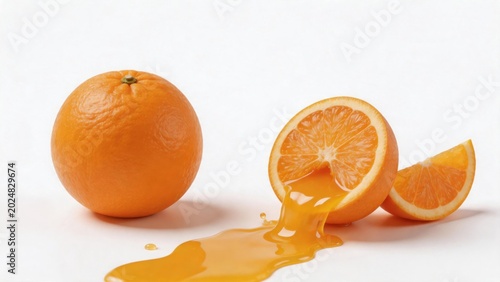 Orange fruit with juice spill