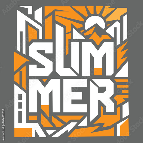 Tableau sur toile Summer Typography T Shirt Design Vector, Bold Slimmer Text with Sun and Mountain