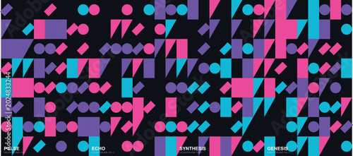 Fotografía Abstract geometric pattern with neon shapes, vibrant synthwave background vector