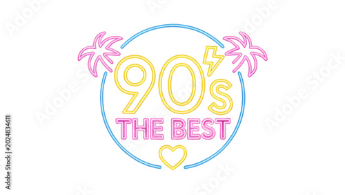Colorful 90s nostalgia retro badge with pink and purple design Vector