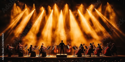A Grand Symphonic Orchestra Captivating the Audience with a Masterful Musical Performance on Stage