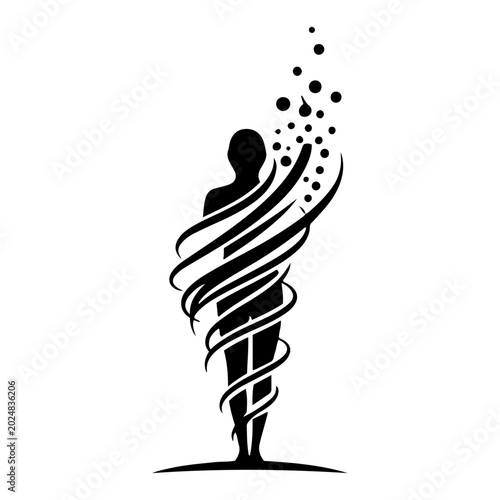 Tableau sur toile Human silhouette wrapped in swirling ribbons and dissolving into floating partic