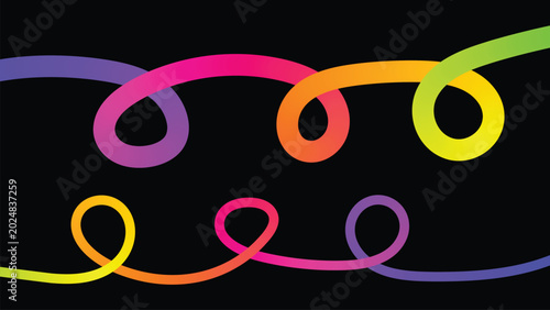 Foto Set of vibrant spiral shapes composed of small dots arranged in concentric circles on dark background