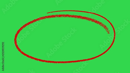 Hand-drawn red circle animation on green screen for highlighting and emphasis doodle