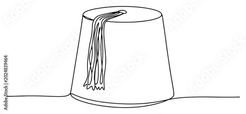 Foto Traditional turkish fez hat with long tassel in continuous line drawing style