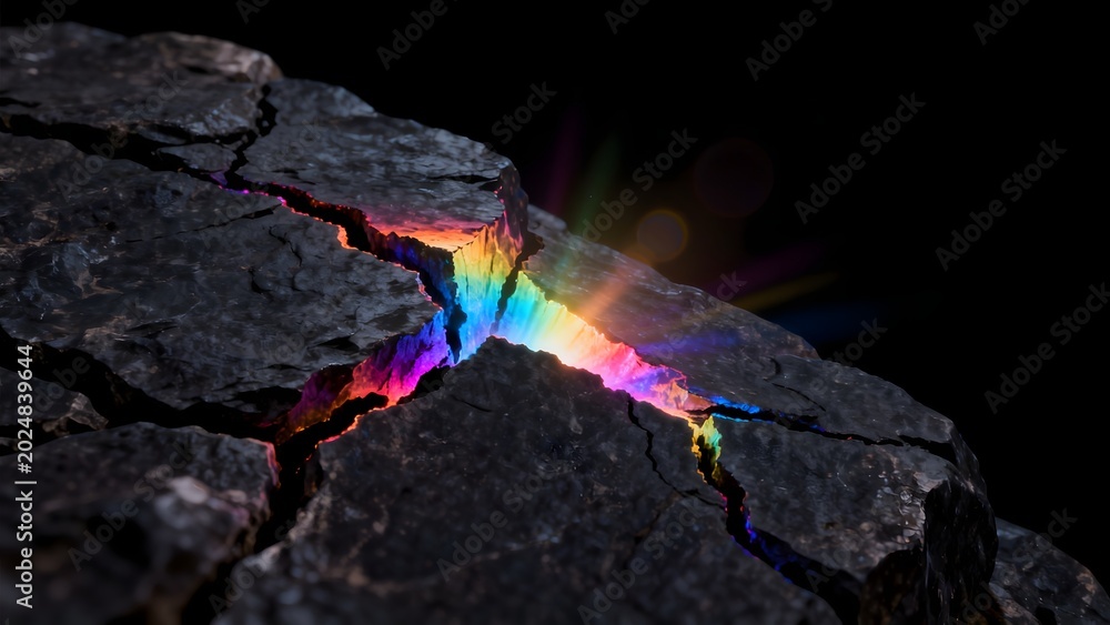 Fototapeta premium cracked rock with colorful light