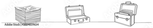 Foto Office documents with briefcase and archive file box for organizational business