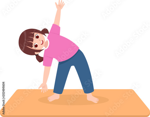 Happy Child Doing Triangle Yoga Stretch