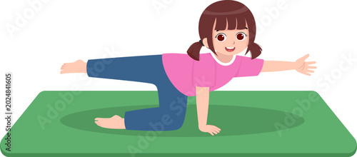 Cute Kid Doing Balancing Yoga Exercise