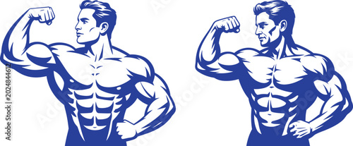Bodybuilder flexing muscles vector illustration with bodybuilder athletic bodybuilding strength physique illustration champion training
