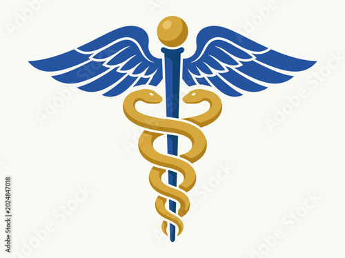 This striking illustration of the caduceus symbol with wings represents healthcare and medicine, embodying the values of health, healing, and the commitment to wellbeing in modern society.