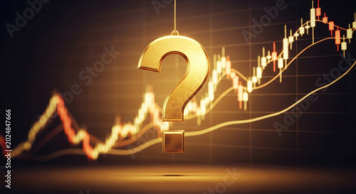Golden Question Mark with Stock Market Chart Financial Uncertainty Concept Investment Decision Doubts Economy Indicator Volatility Prediction Risk