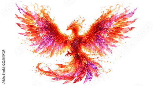 Konstfotografi Majestic phoenix rising with flaming wings, mythical fire bird in vibrant orange