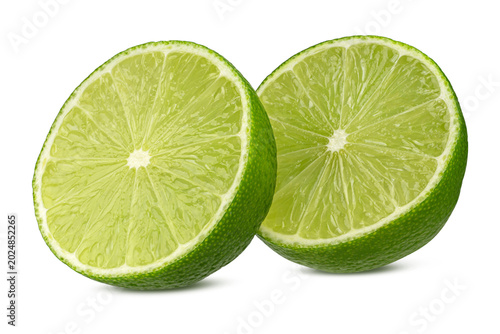 Fresh Lime Whole and Sliced Isolated on White Background Close Up